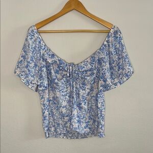 LUSH Blue Floral Off-Shoulder Blouse